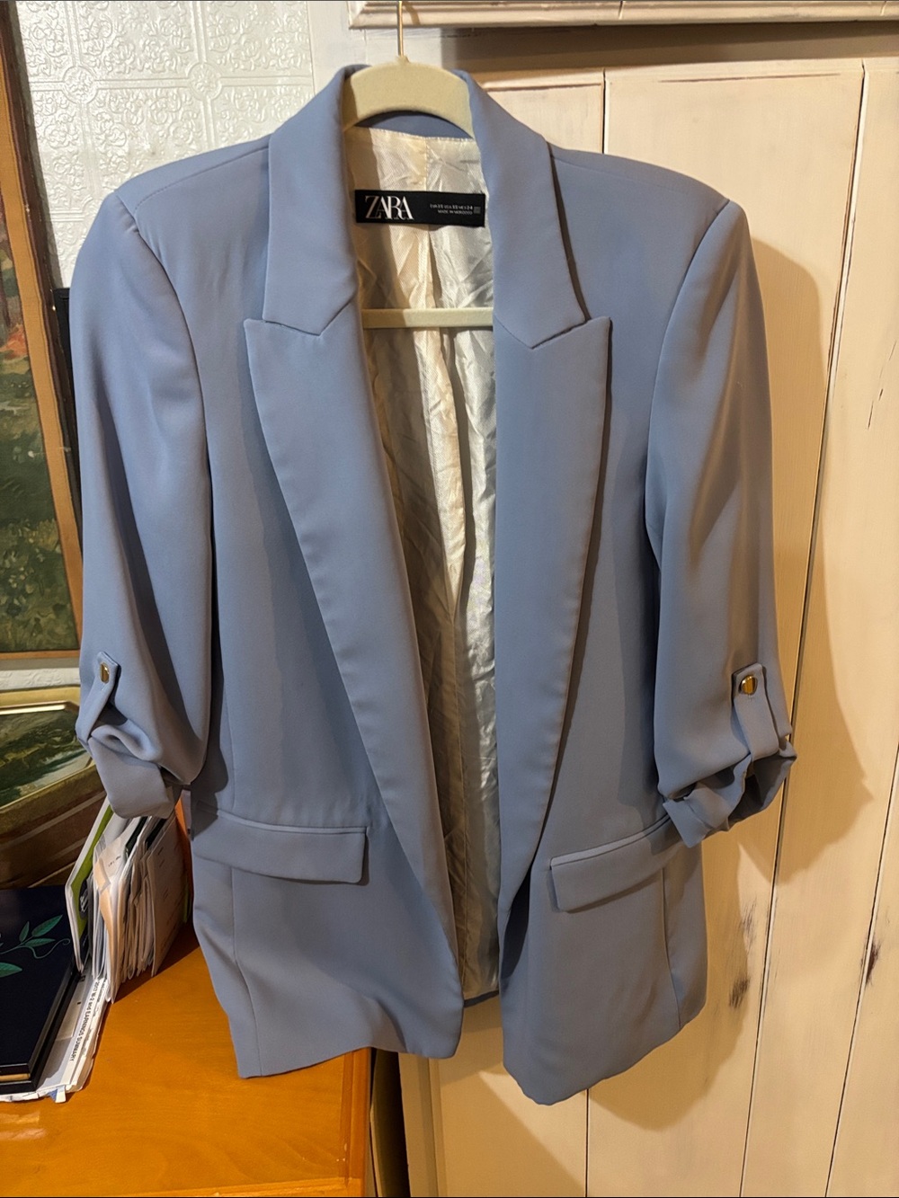 ZARA Powder Blue Relaxed Draped Blazer